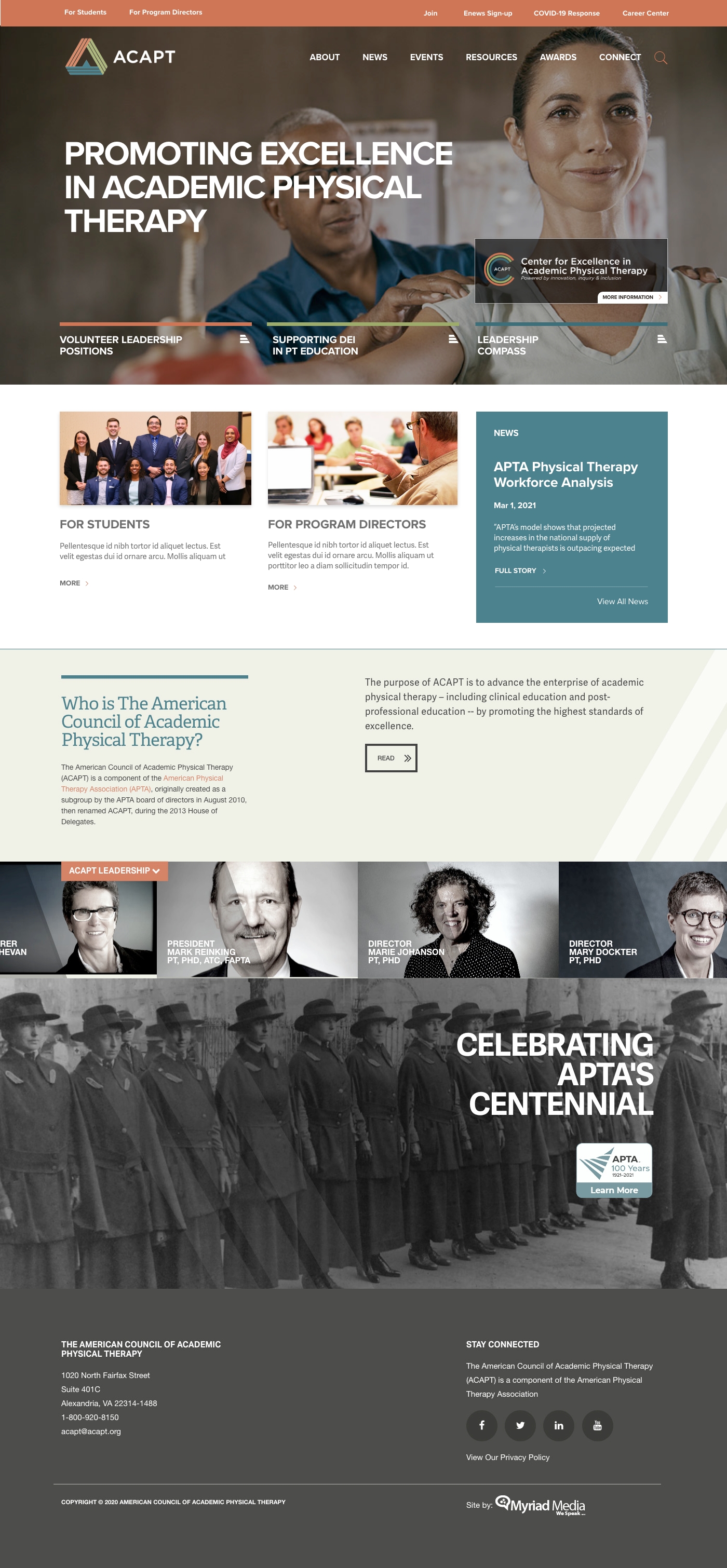 ACAPT homepage — billboard, news, and a path into member programs
