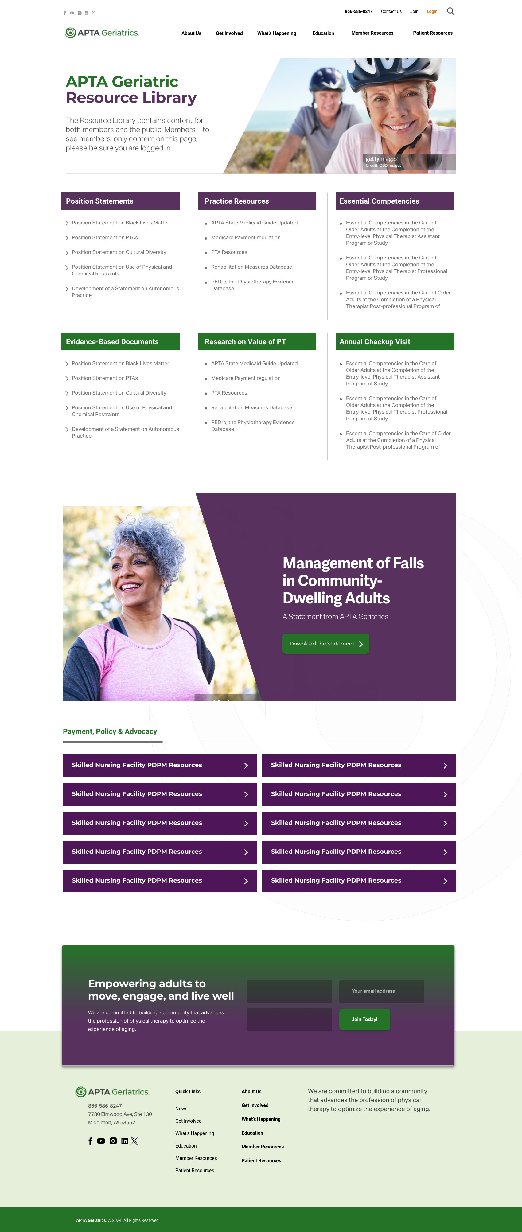 APTA Geriatric Resource Library — categorized practice documents and advocacy tools