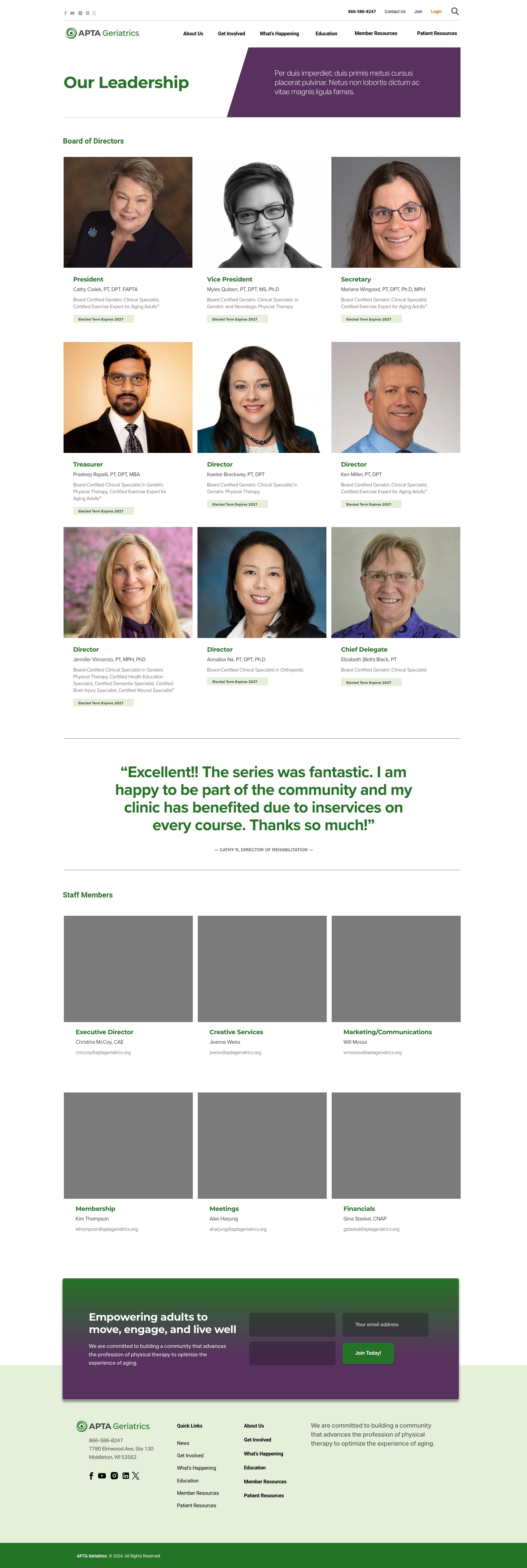 Our Leadership page — board headshots and staff directory