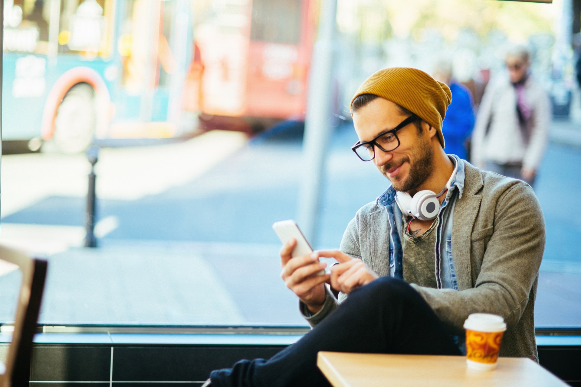 Everyday banking on a phone, in the city the bank actually serves